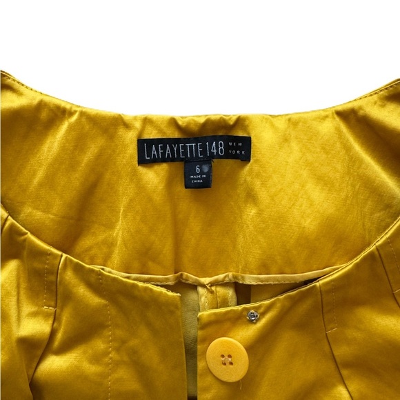 Women's Lafayette 148 Mustard Button-Up Blouse Jacket Size 6 Satin 3/4 Sleeve - Picture 5 of 8